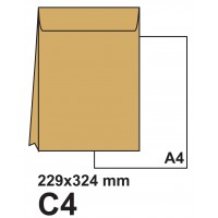 Пощенски плик C4 229 х 324 мм, КАФЯВ, самозалепващ, с разширение